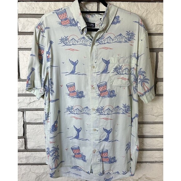 Chaps Men's Button-Up Shirt Tropical Print Short Sleeve XL Cotton Blend Resort - Picture 1 of 7